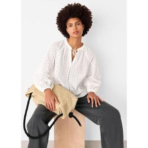Whistles White Broderie V Neck Blouse